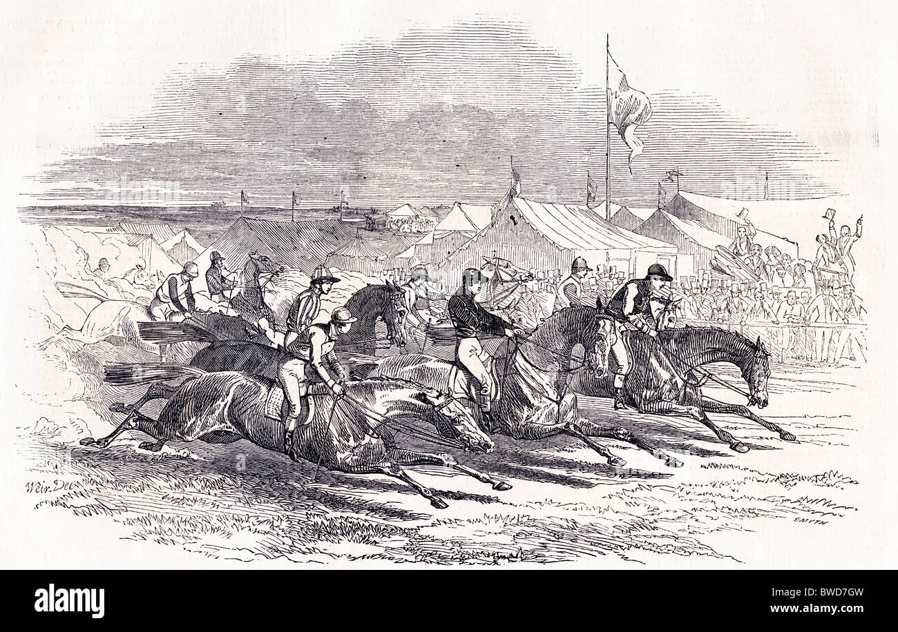 La gravure de l'époque victorienne du Hollandais Volant battant Hotspur par un cou court en 1849 participations au Derby courses d'Epsom Banque D'Images