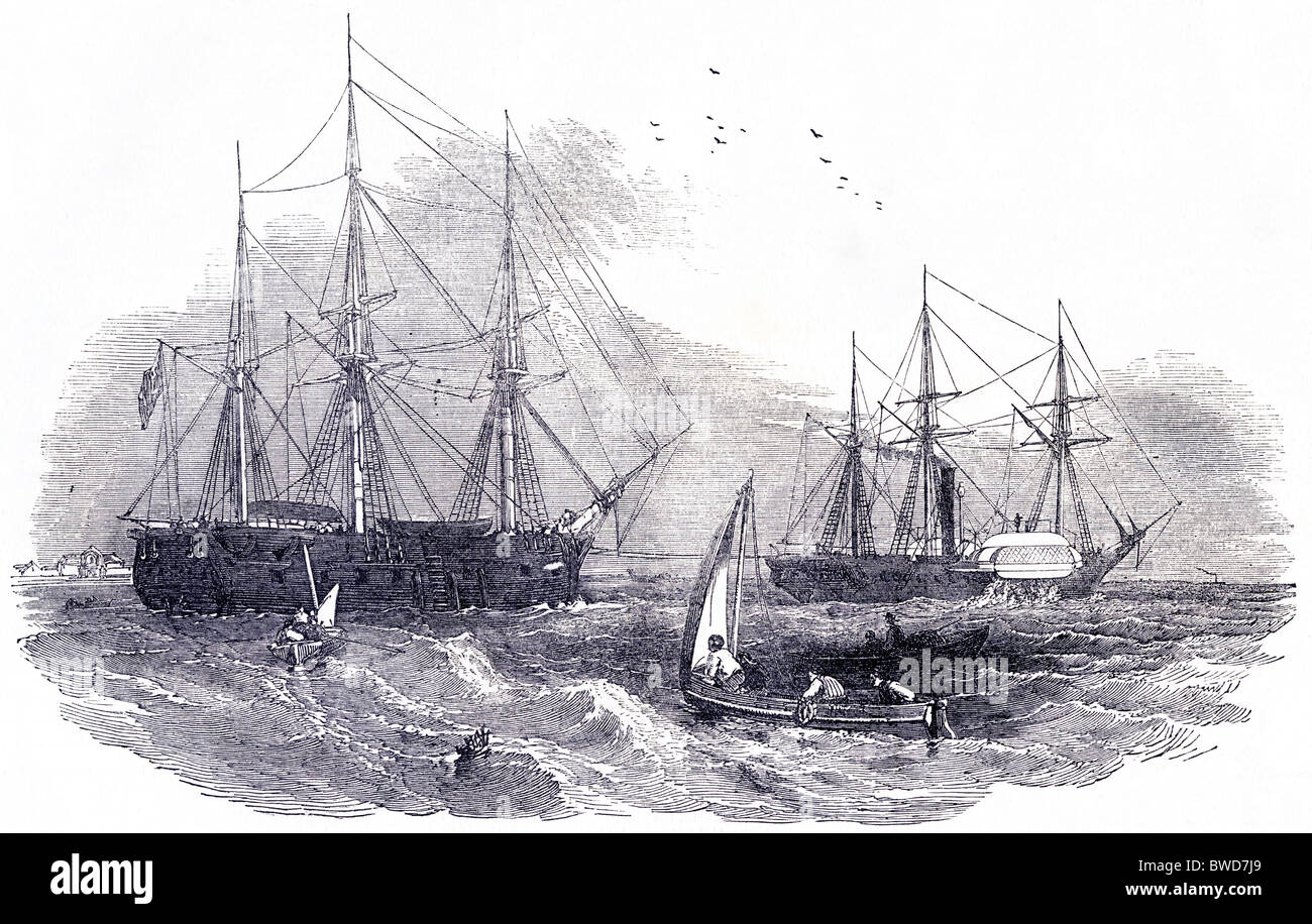La gravure 'North Star' frégate à vapeur remorqué par Stromboli pour rechercher l'expédition arctique perdu de Sir John Franklin Banque D'Images