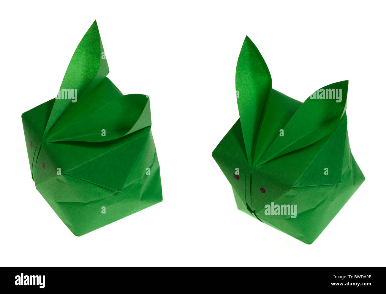 Origami vert les lapins. Banque D'Images