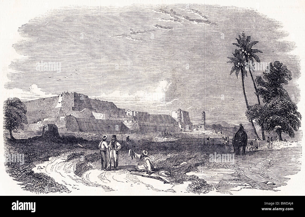 La gravure de l'époque victorienne de Peshawar Pakistan datée du 26 mai 1849 Banque D'Images