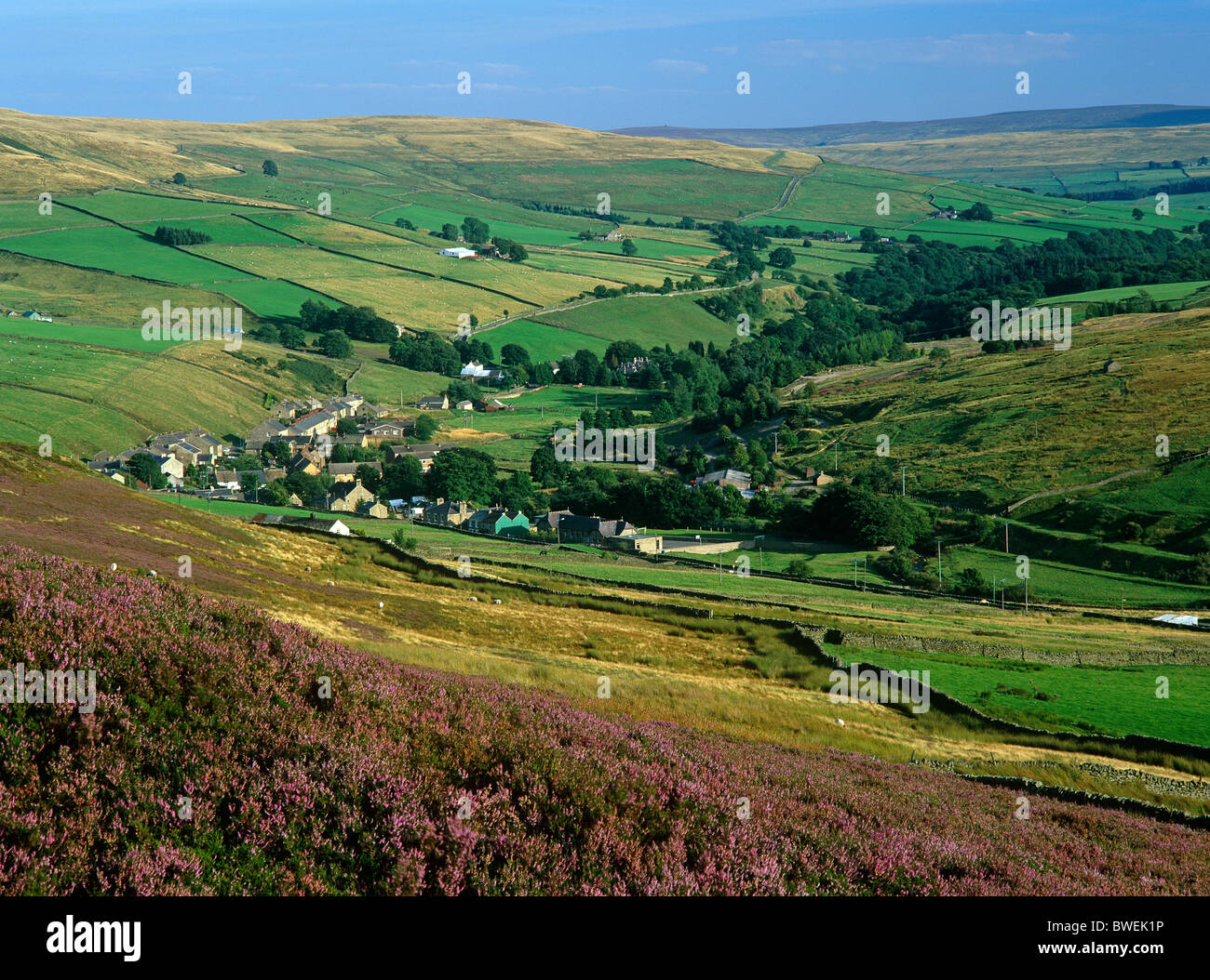 A la fin de l'été vue paysage de Rookhope village de Weardale, County Durham Banque D'Images