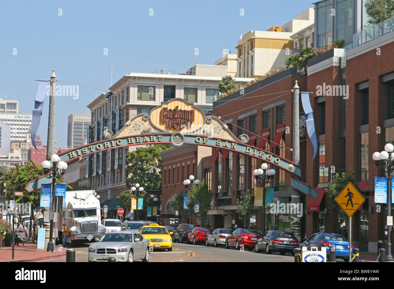 Cœur historique du centre-ville de San Diego Gaslamp Quarter. Banque D'Images