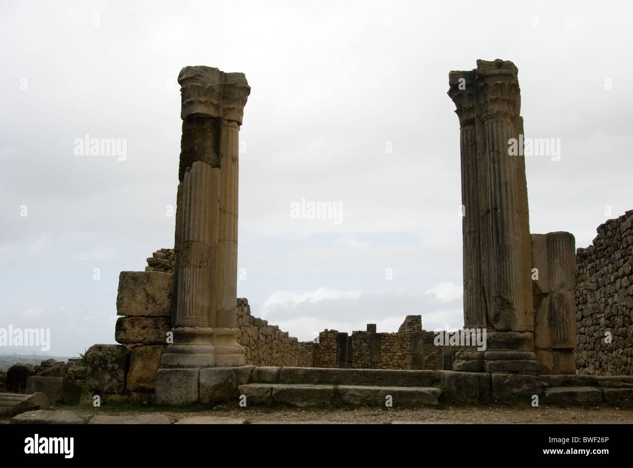 Volubilis, site archéologique romain au Maroc. Les bains de l'Ouest. Banque D'Images