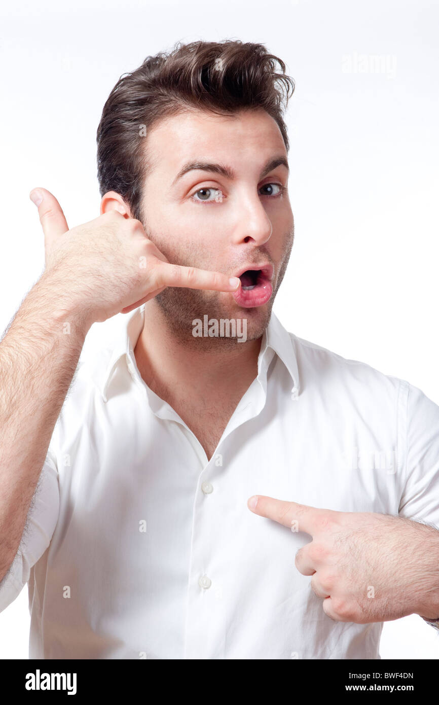 Chemise homme en faisant un geste Appelez-moi - isolated on white Photo  Stock - Alamy