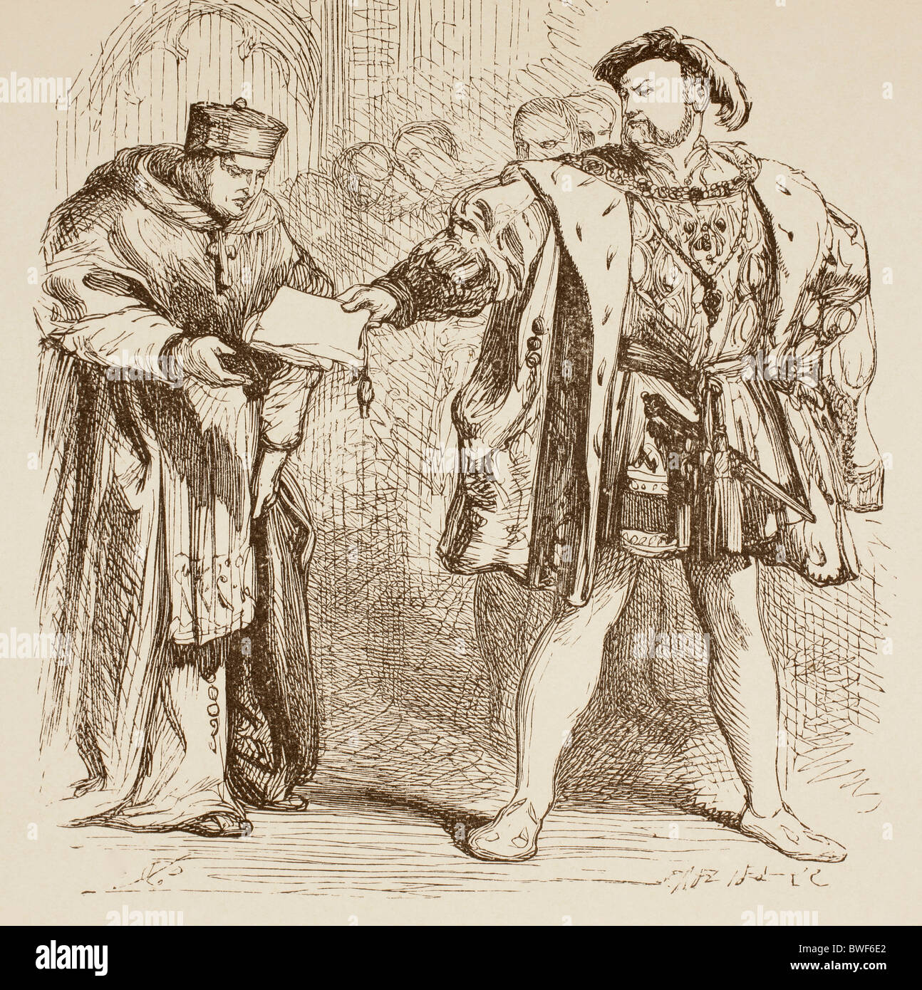 Le Roi Henry VIII de William Shakespeare. Le roi Henry avec le Cardinal Wolsey. Banque D'Images