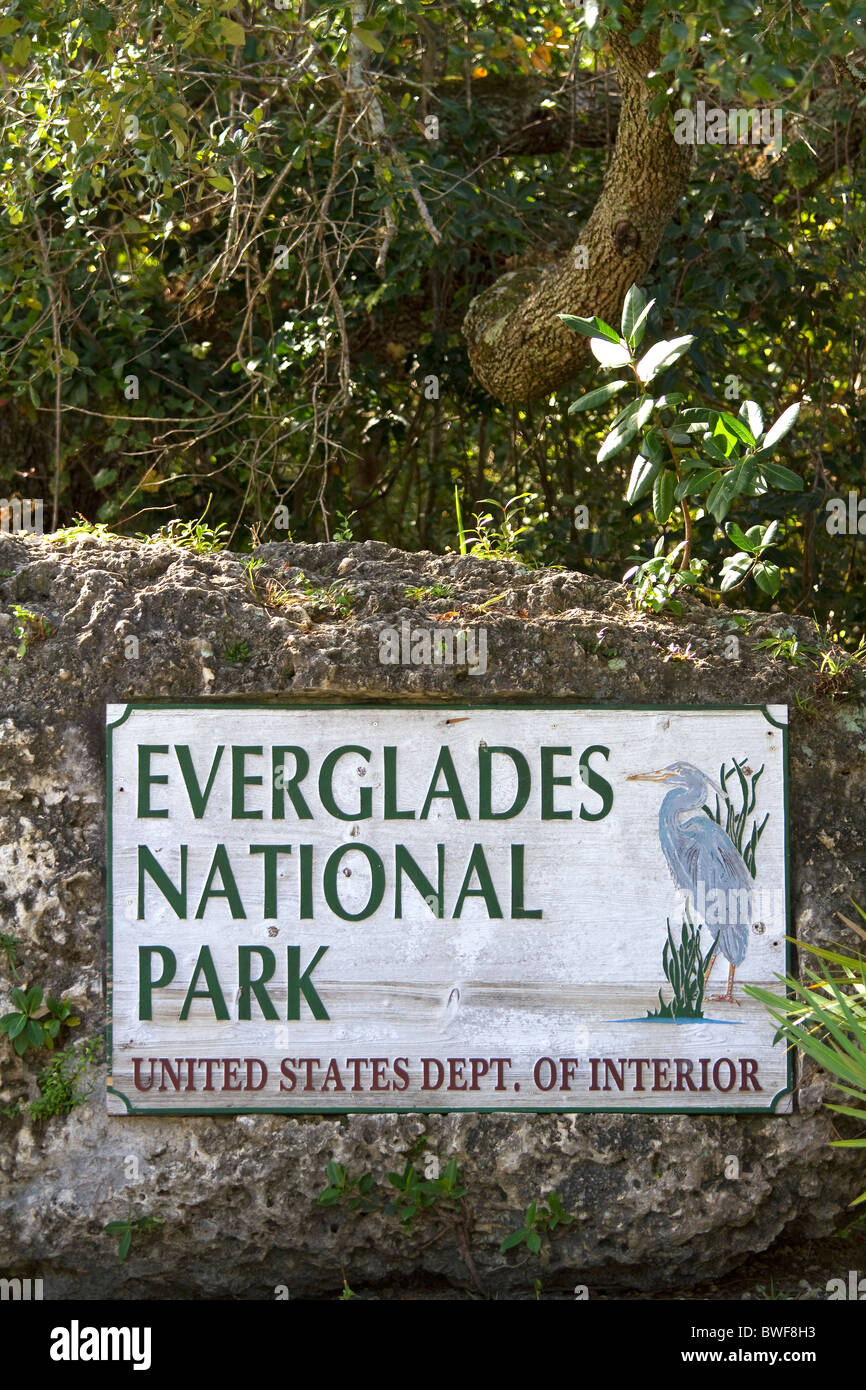 Le Parc National des Everglades de Floride panneau à l'entrée de parc. Banque D'Images
