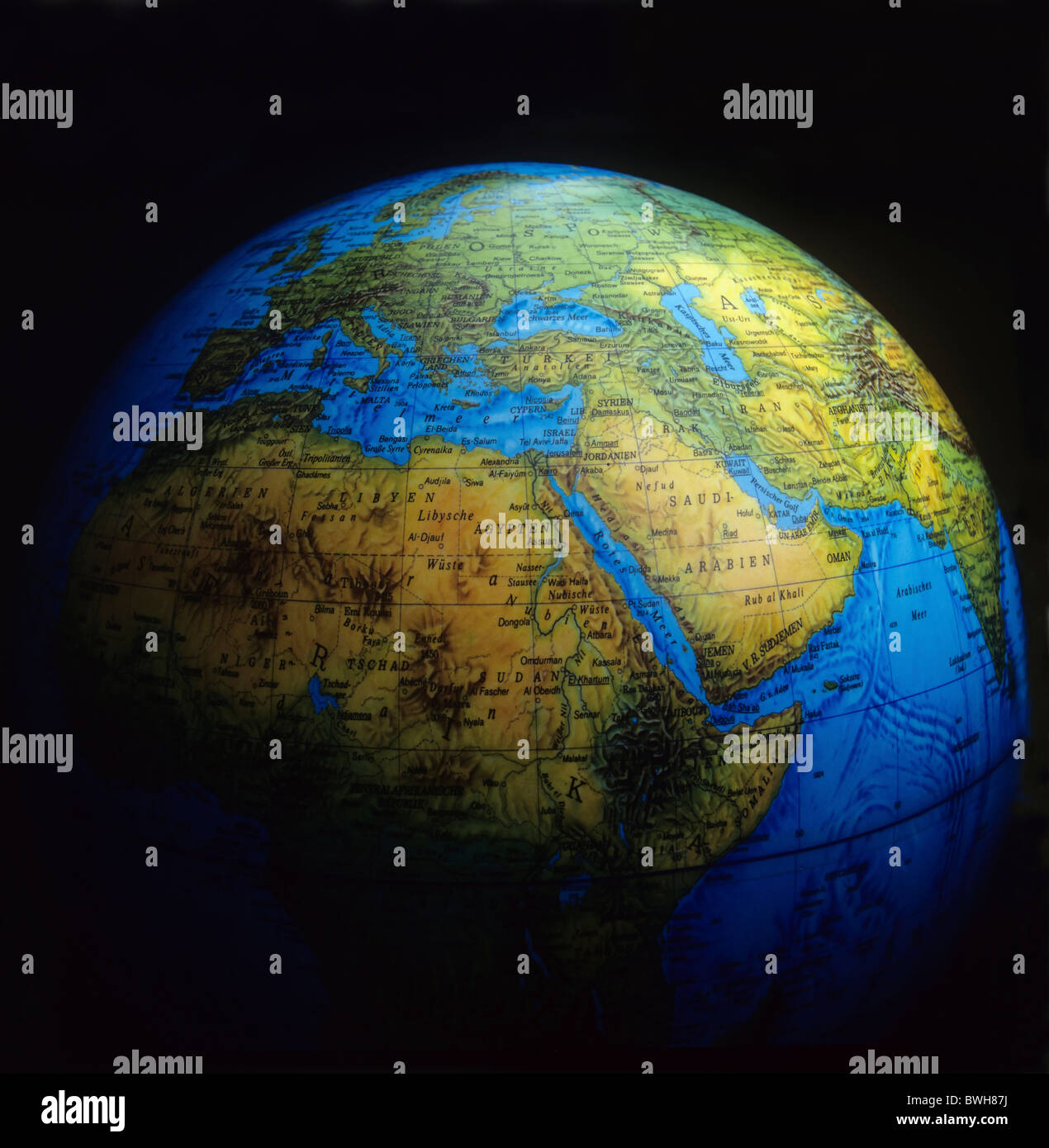 Globe avec l'accent sur le Moyen-Orient Banque D'Images