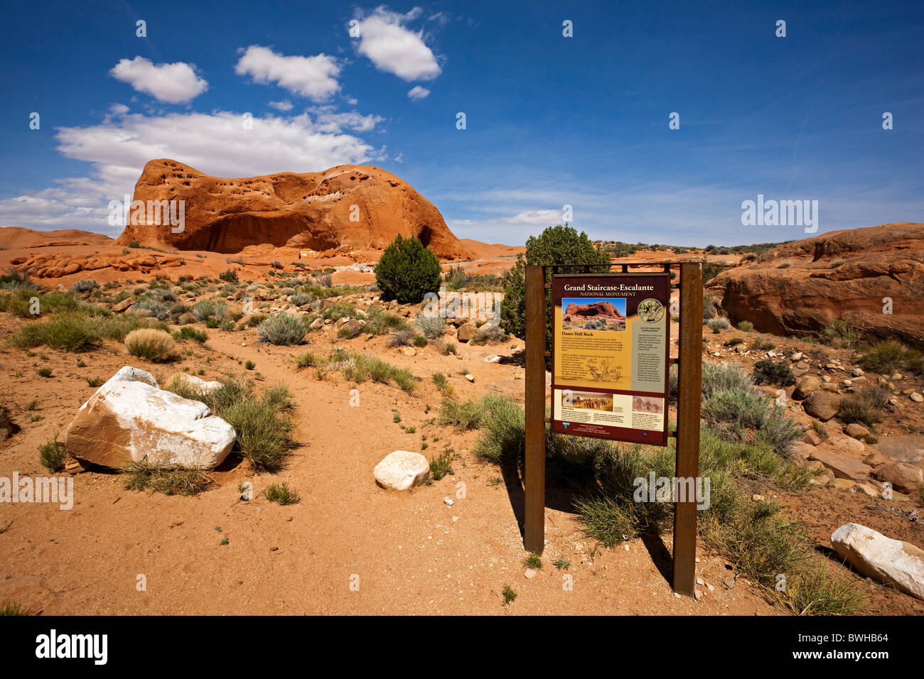 Information board à salle de danse rock, trou dans le Rock Road, Grand Staircase-Escalante National Monument, Utah, USA Banque D'Images