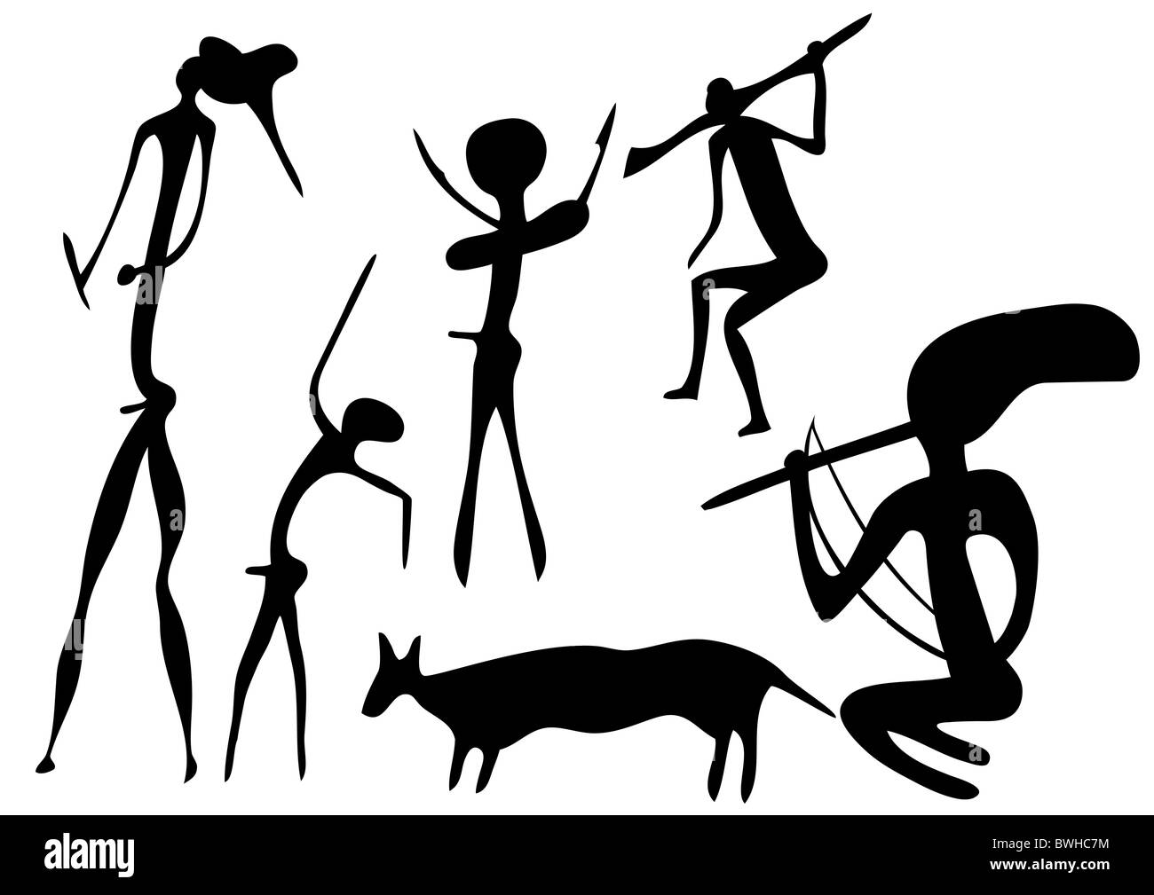 Les figures primitives se présente comme l'art primitif - l'art rupestre Banque D'Images