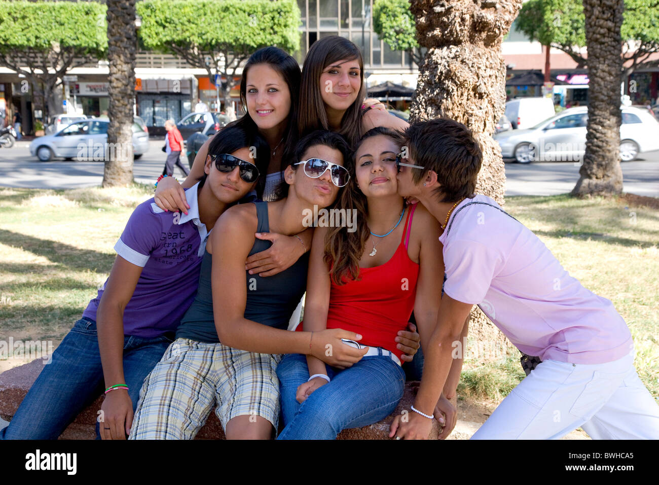 Kiss kiss la culture, de la jeunesse, Palermo, Sicily, Italy, Europe Banque D'Images