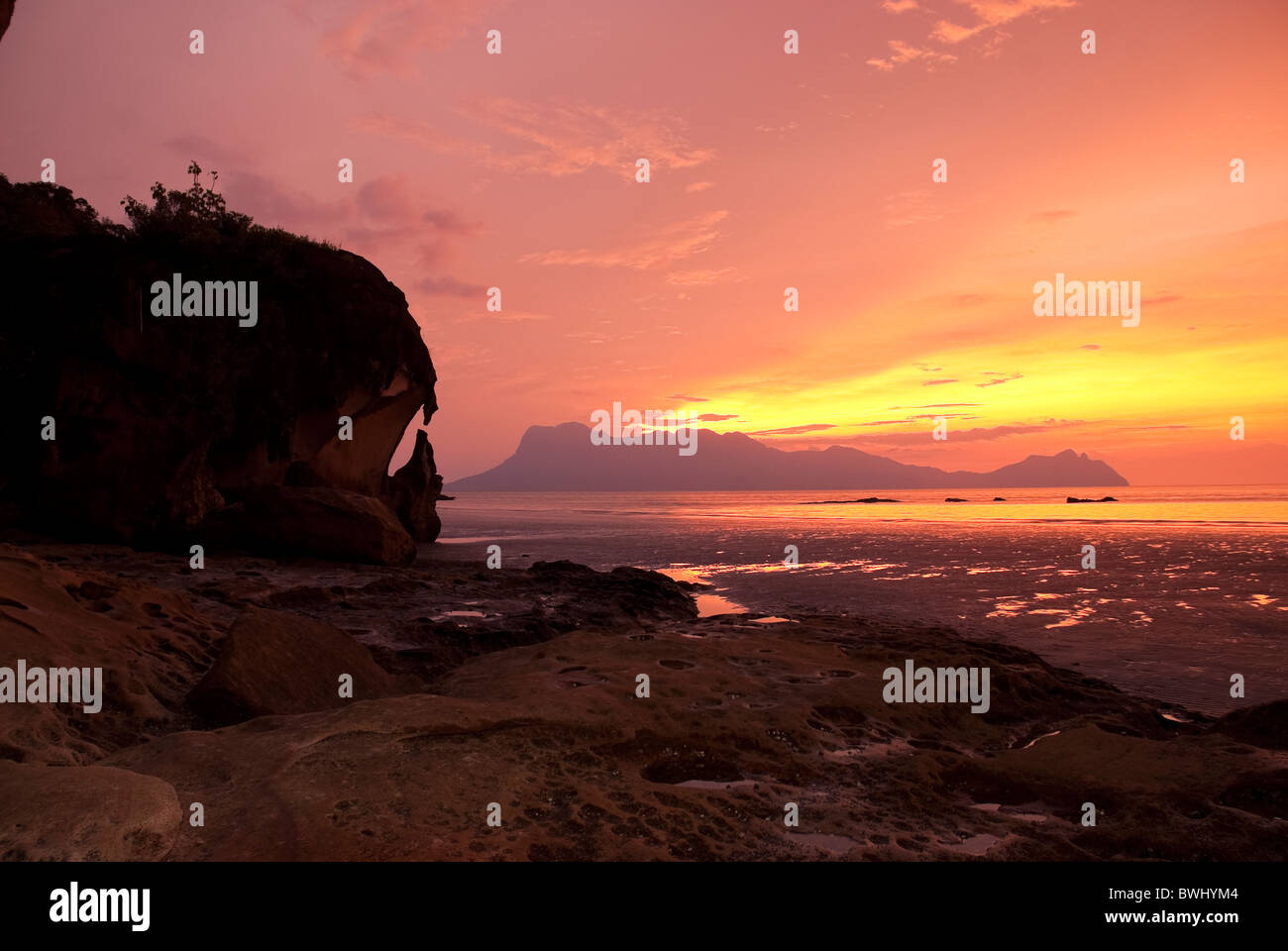 Coucher du soleil à Parc national de Bako, Sarawak, Bornéo, Malaisie Banque D'Images