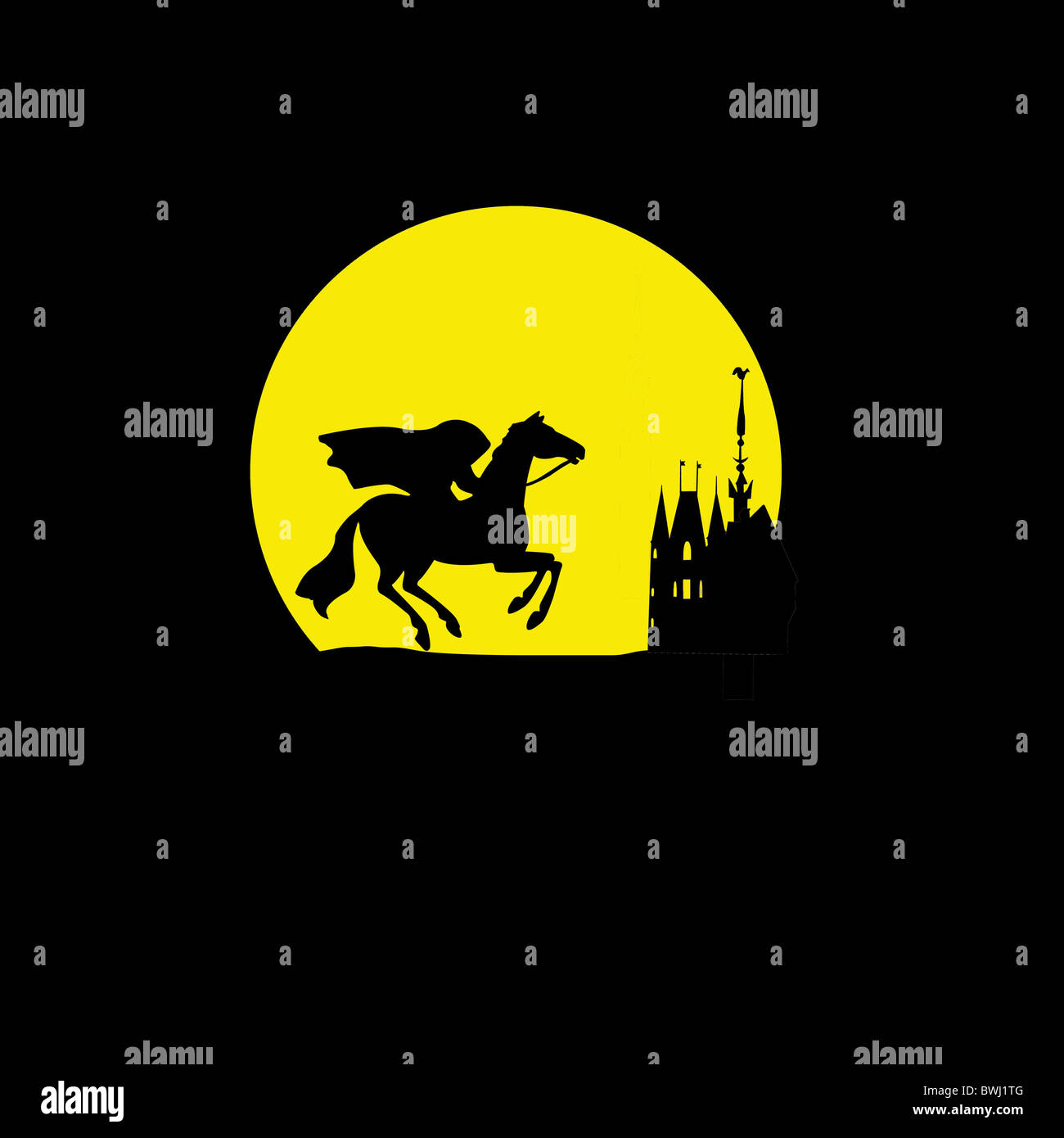 Silhouette vecteur du cavalier sans tête sur fond jaune Banque D'Images