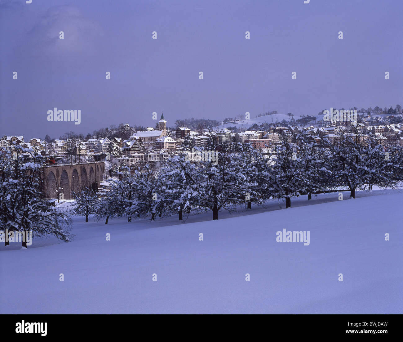 Hiver neige arbres village oberdorf canton Appenzell Rhodes-Intérieures Suisse Europe Banque D'Images