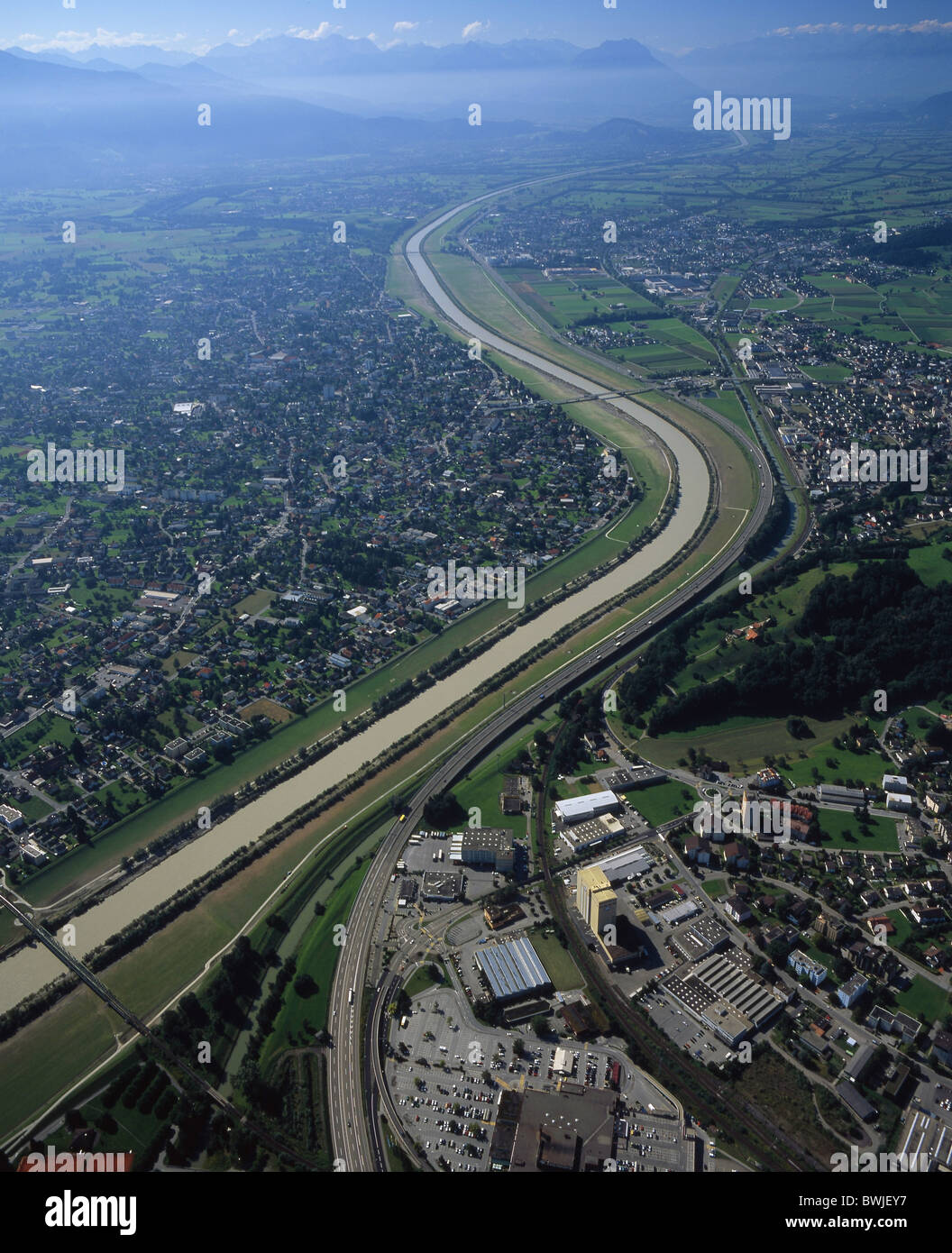 Paysage paysage Saint Margrethen canton St-gall vue aérienne Photo aérienne du village frontière des villages du Rhin Banque D'Images