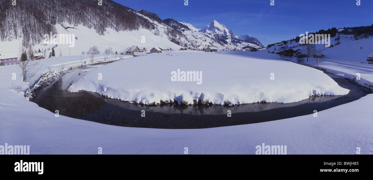 Près de Thur Toggenburg Alt Sankt-johann méandre boucle hiver neige paysage d'hiver paysage paysage montagne alp Banque D'Images