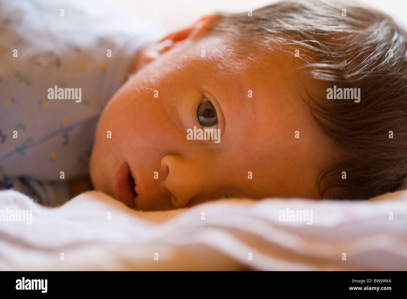 0 à 6 mois 0 à 6 mois les bébés garçons Bébé garçon enfant enfants Close-up Couleur Couleur Defenseles contemporain Banque D'Images