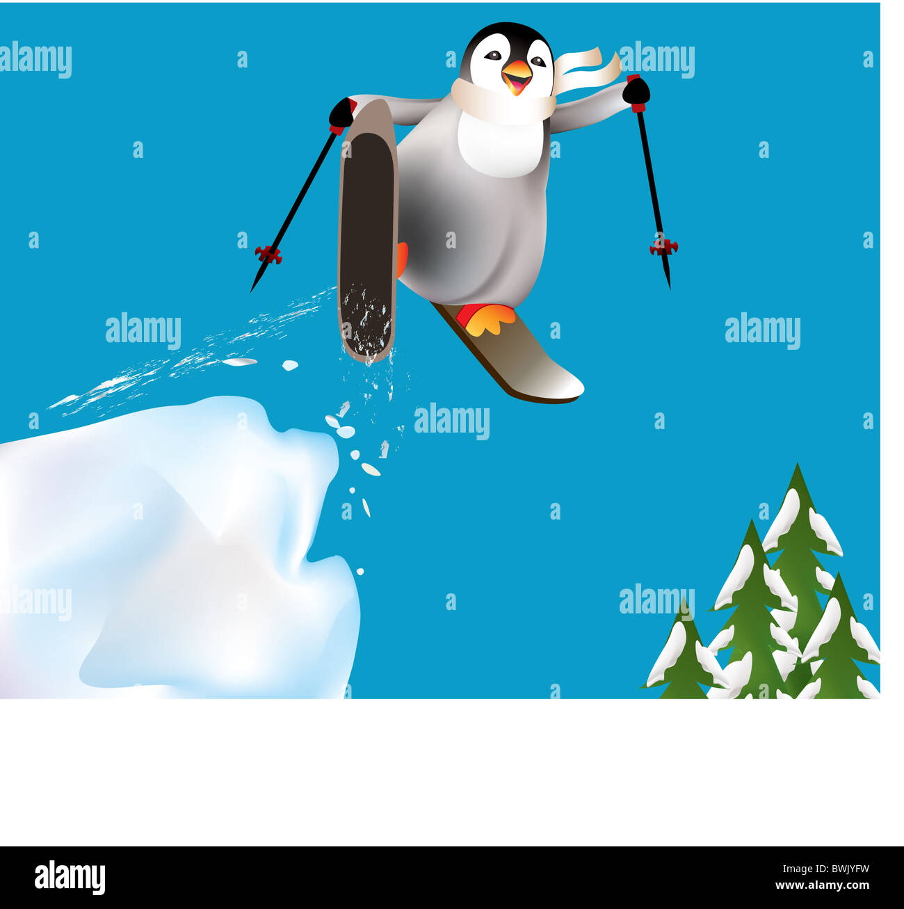 Penguin le ski et s'amuser. Banque D'Images
