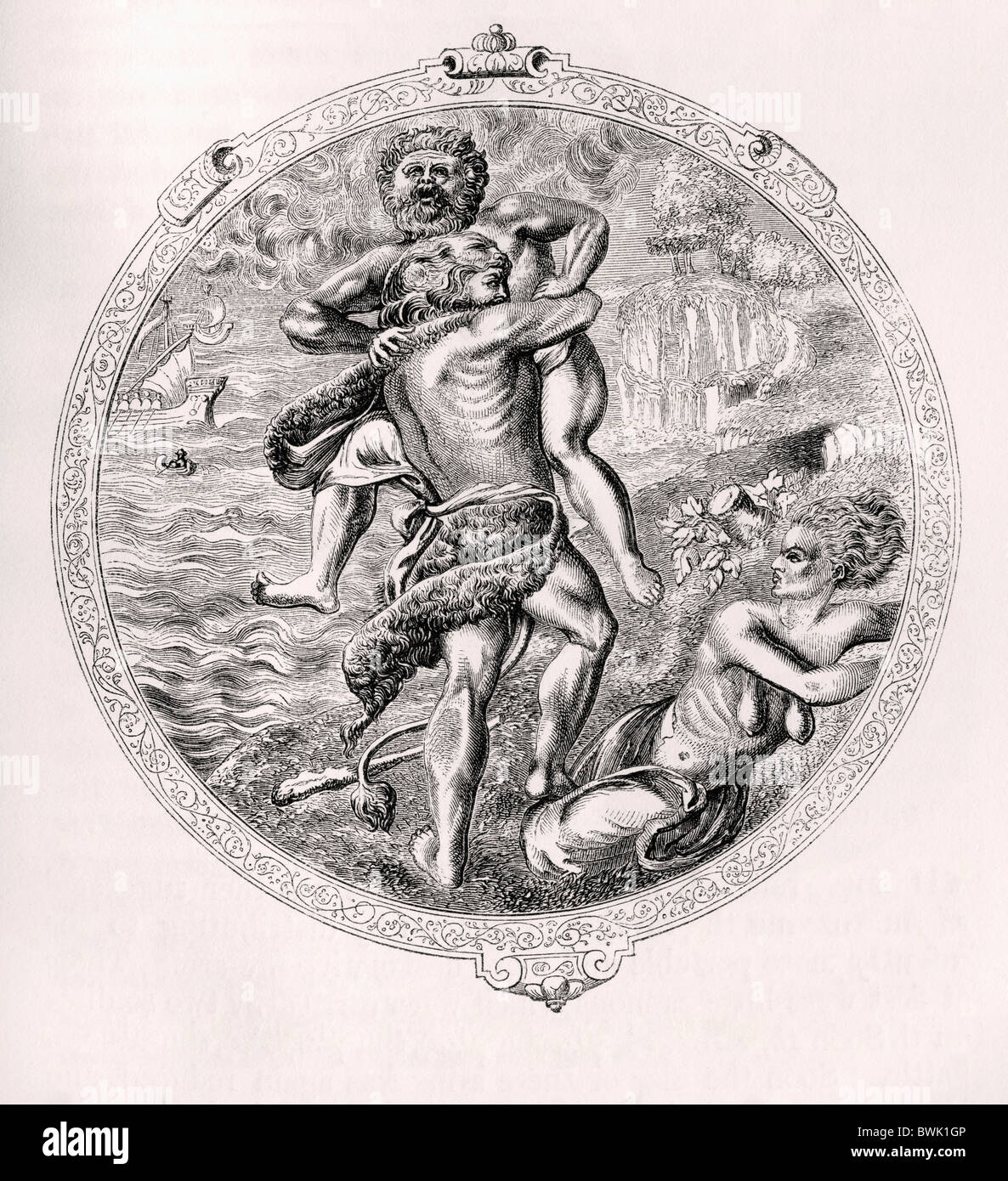 Hercule et Antée. Médaillon sur le cheval-armure de Christian II, Électeur de Saxe. Banque D'Images