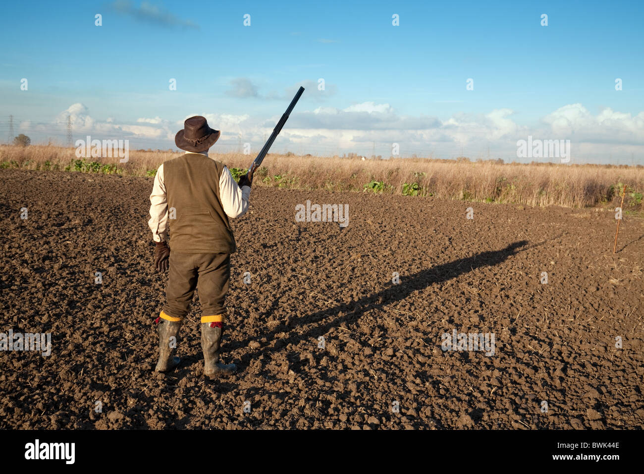 Un jeu de tir (pistolet) en attendant le gibier qui augmente sur un tournage, España Banque D'Images