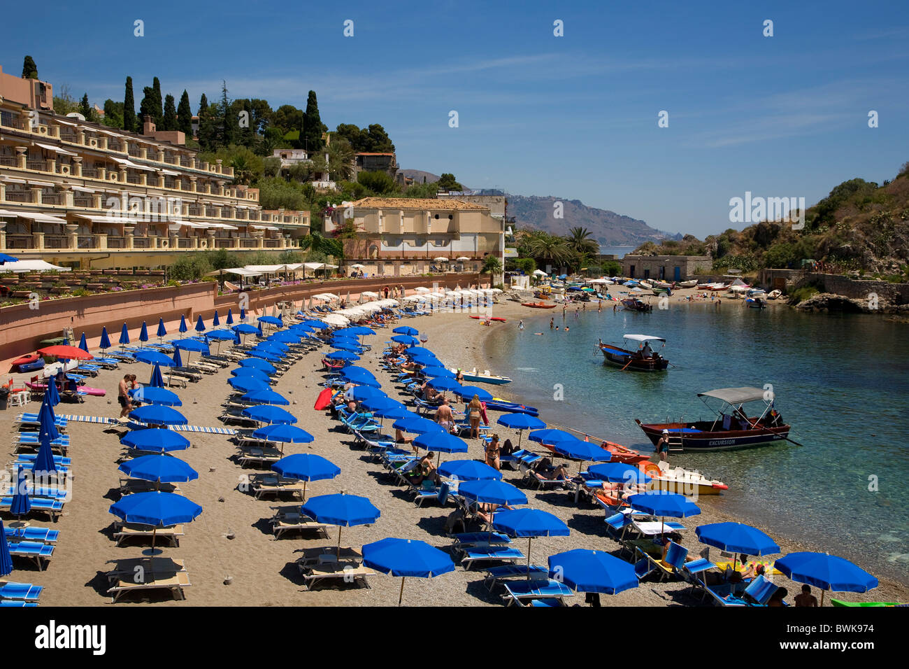 Mazzarò Sea Palace Hotel, la baie de Mazzaro, Taormina, Messina province, Sicile, Italie, Europe Banque D'Images