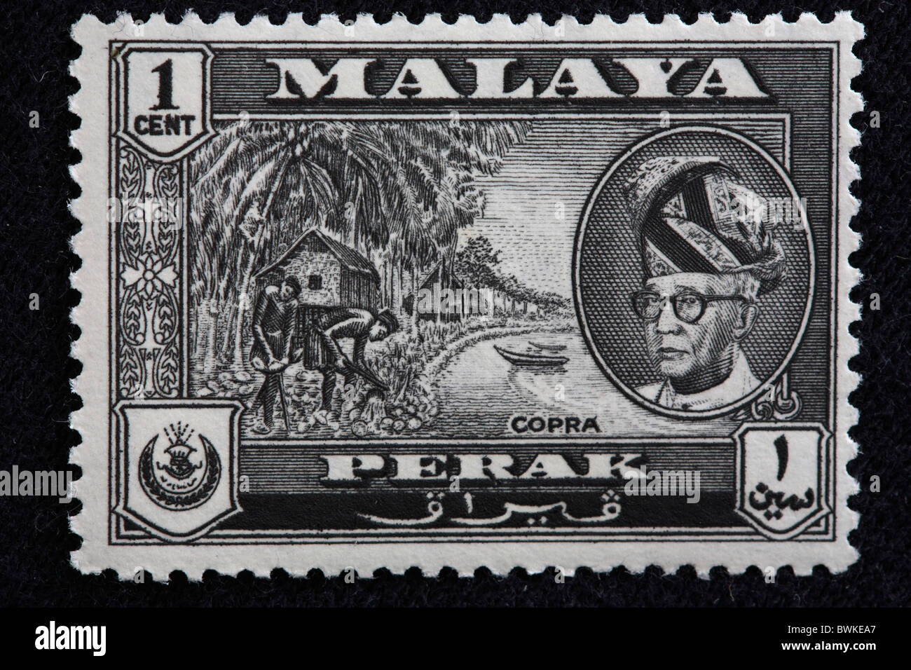 Histoire Historique timbre Perak malaysien de coprah Banque D'Images