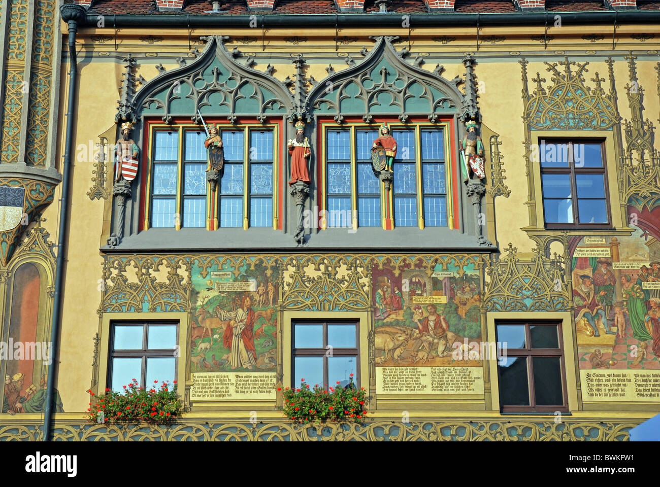 L'hôtel de ville d'Ulm Allemagne Europe vieille peintures Peinture Peinture murale maison Baden-Wur Accueil Histoire Banque D'Images