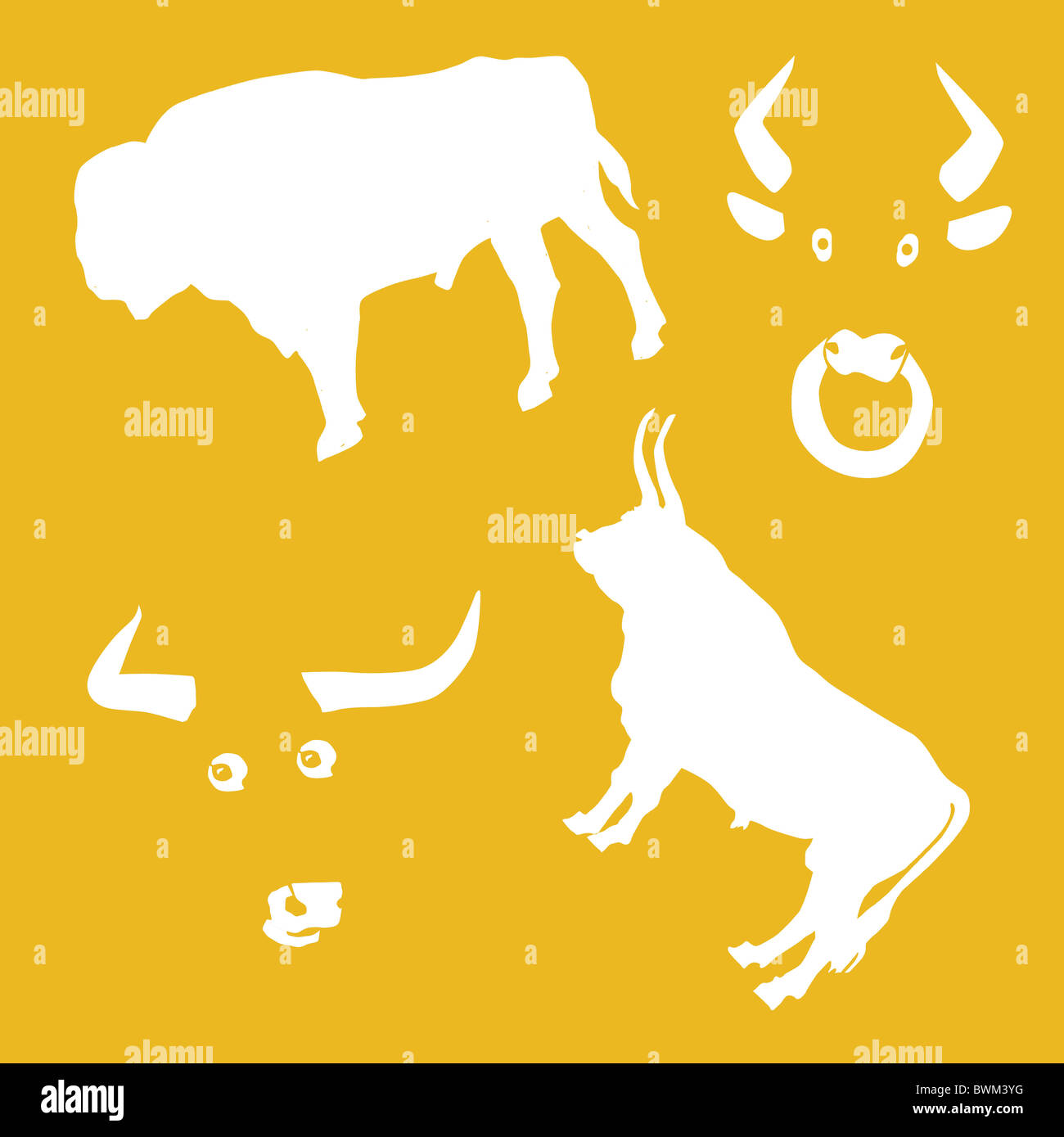 Illustration vecteur de boeufs sur fond jaune Banque D'Images