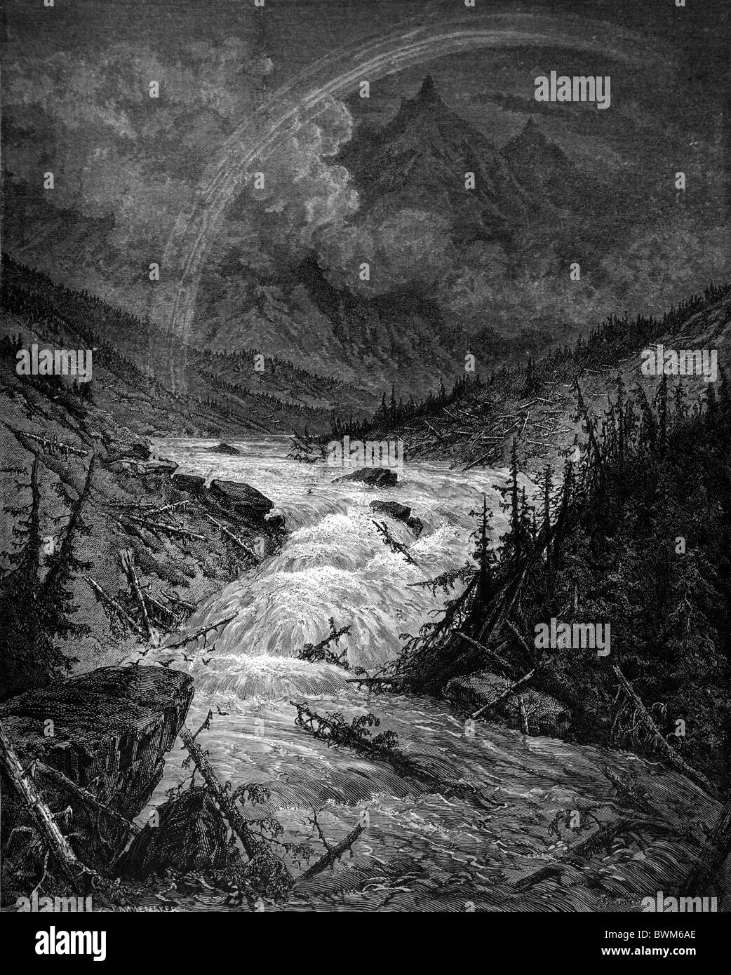 Gustave Doré ; noir et blanc ; gravure les affluents de la rivière Mississippi Banque D'Images