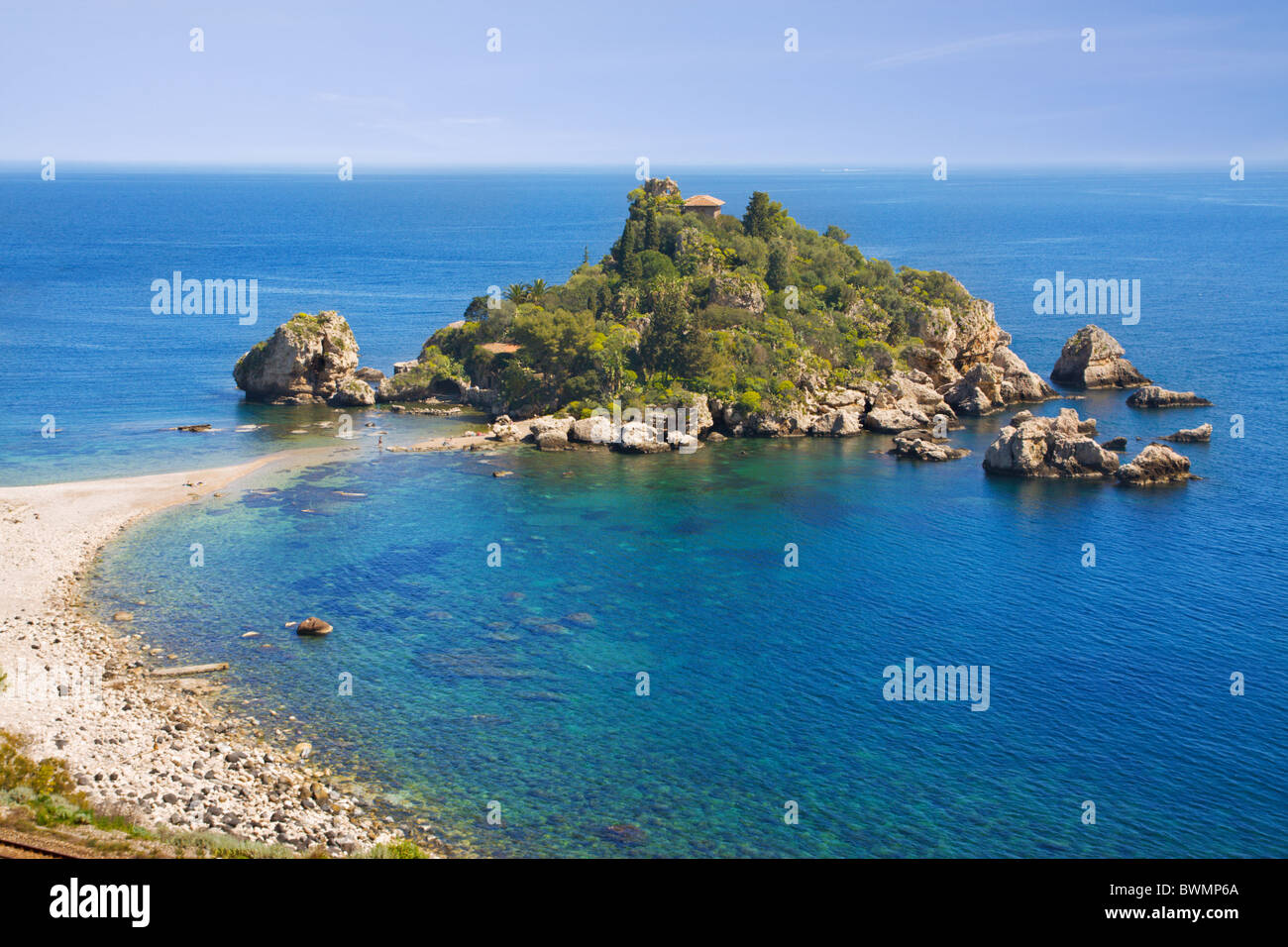 Isola Bella (belle île) dans la région de Taormina, Sicile, Italie. Banque D'Images