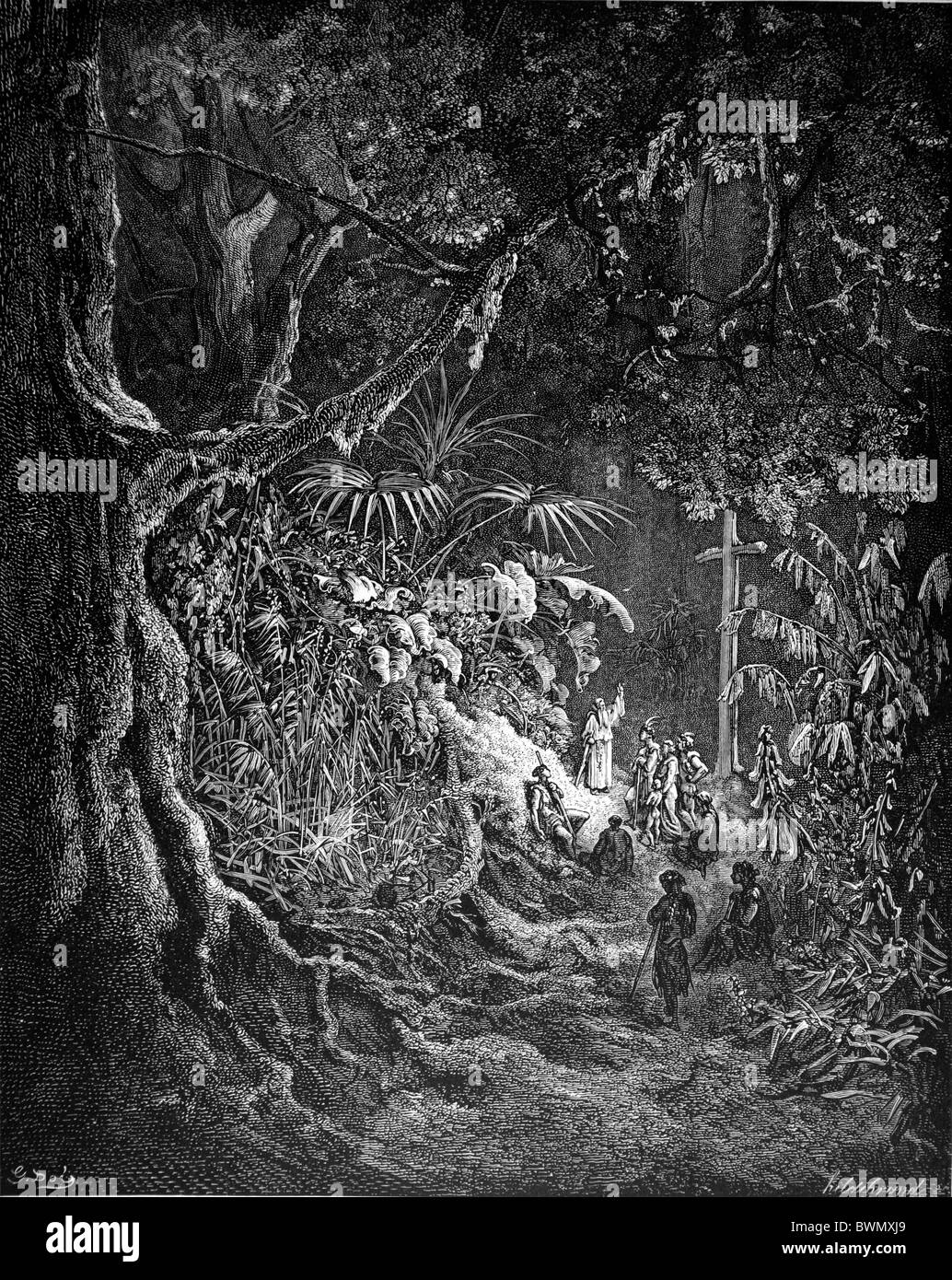 Gustave Doré ; l'Ermite prêchant dans les bois de Chactas et Atala, une nouvelle de François-René de Chateaubriand Banque D'Images
