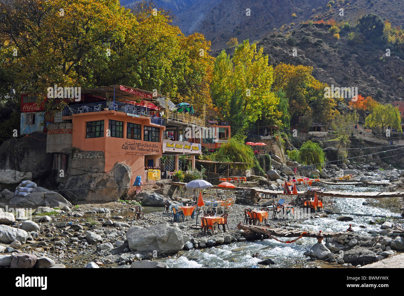 Maroc Marrakech 2010 Riverside restaurant par la rivière Ourika dans