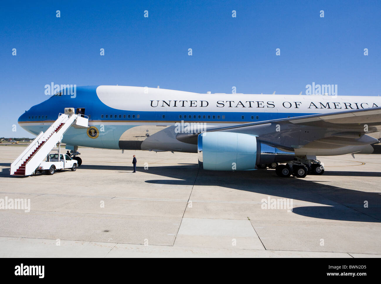 Air Force 1 sur le tarmac de la base aérienne d'Andrews. Banque D'Images