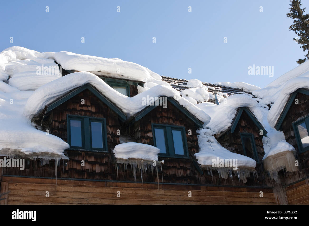 Snow on ski Lodge, Lake Louise Alberta, Canada. Banque D'Images