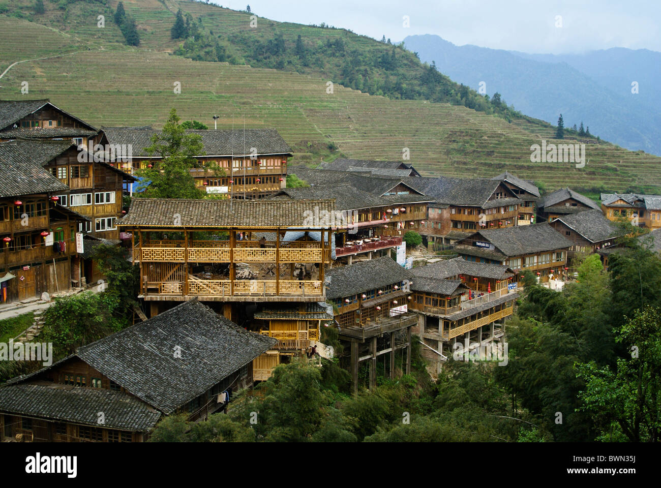 Yao village de Ping'An, Guangxi, Chine Banque D'Images