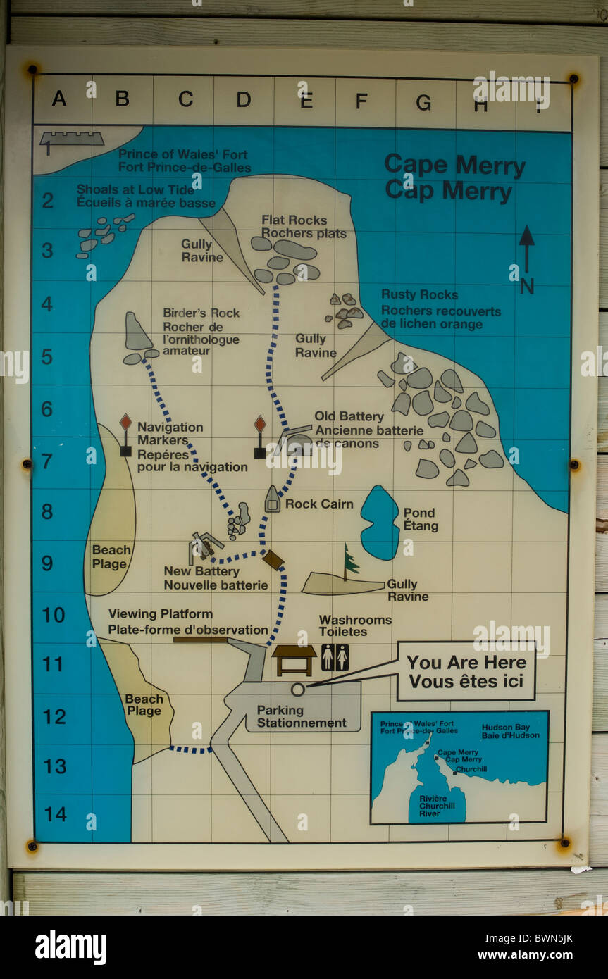 Carte de Cape Merry, Churchill, Manitoba. Banque D'Images