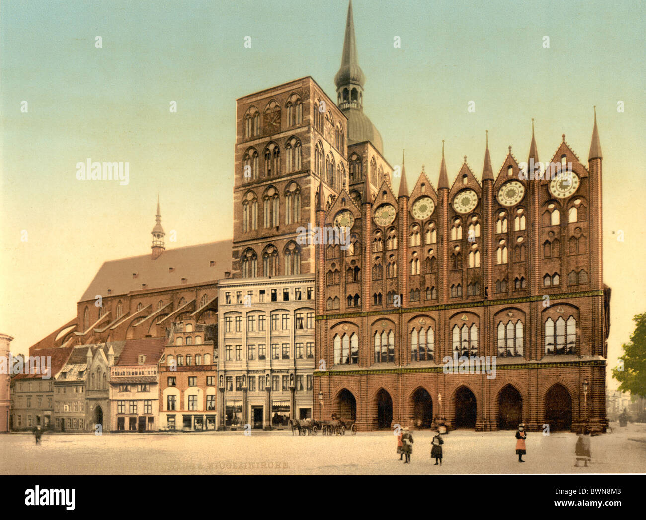 Stralsund, Allemagne Europe occidentale de l'Empire allemand de 1900 Photochrom historique histoire de l'hôtel de ville historique Banque D'Images