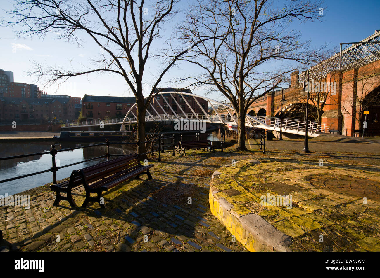 Pont des Marchands, la Place de Catalogne, le Castlefield, Manchester, Angleterre, RU Banque D'Images
