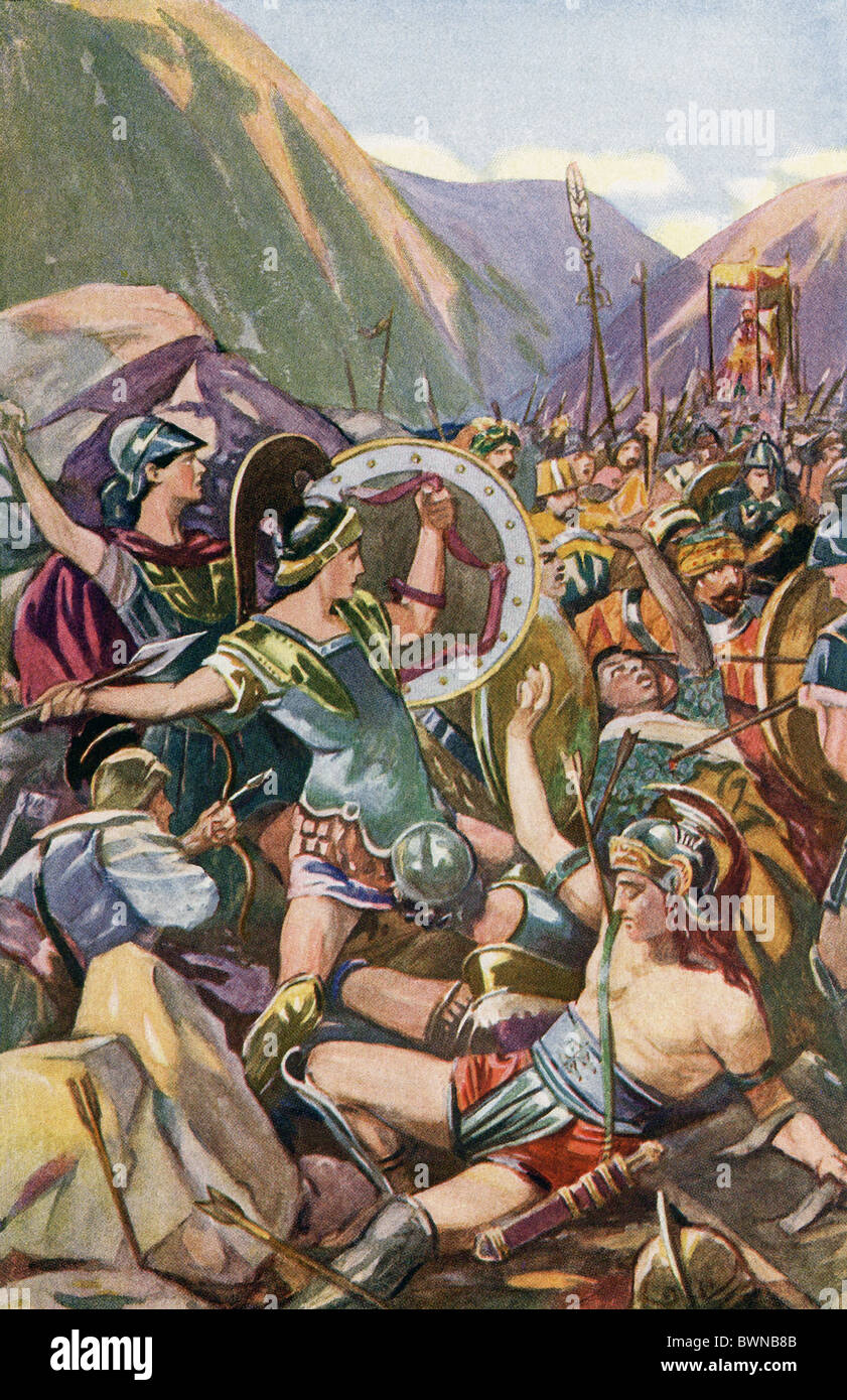 Aux Thermophyles, le roi Léonidas et ses 300 spartiates et un peu d'alliés, y compris le Thebans, tenus contre les envahisseurs perses. Banque D'Images