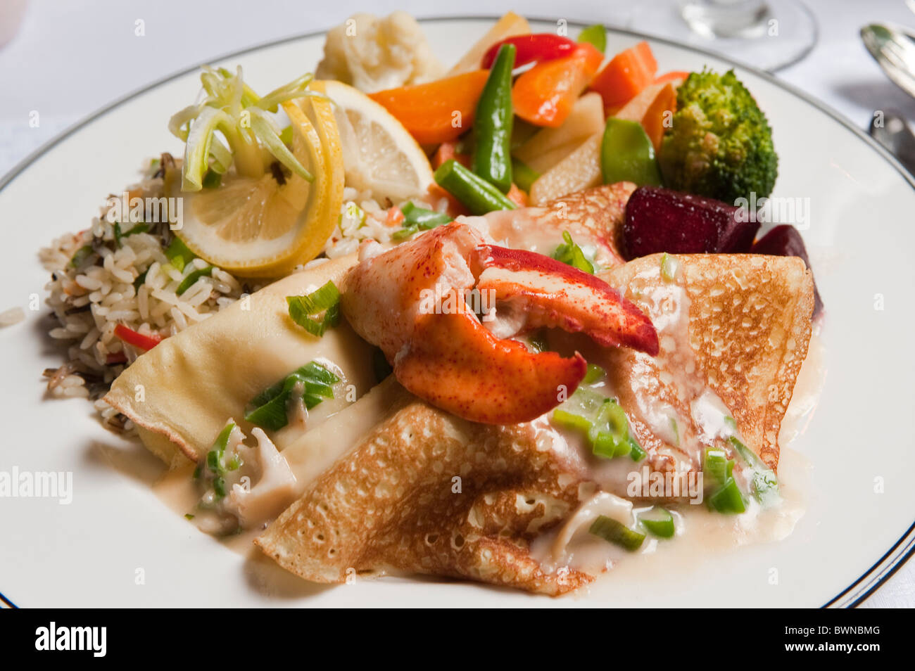 Fruits de mer homard cuisine crêpes, Nouveau-Brunswick, les Maritimes, Canada. Banque D'Images