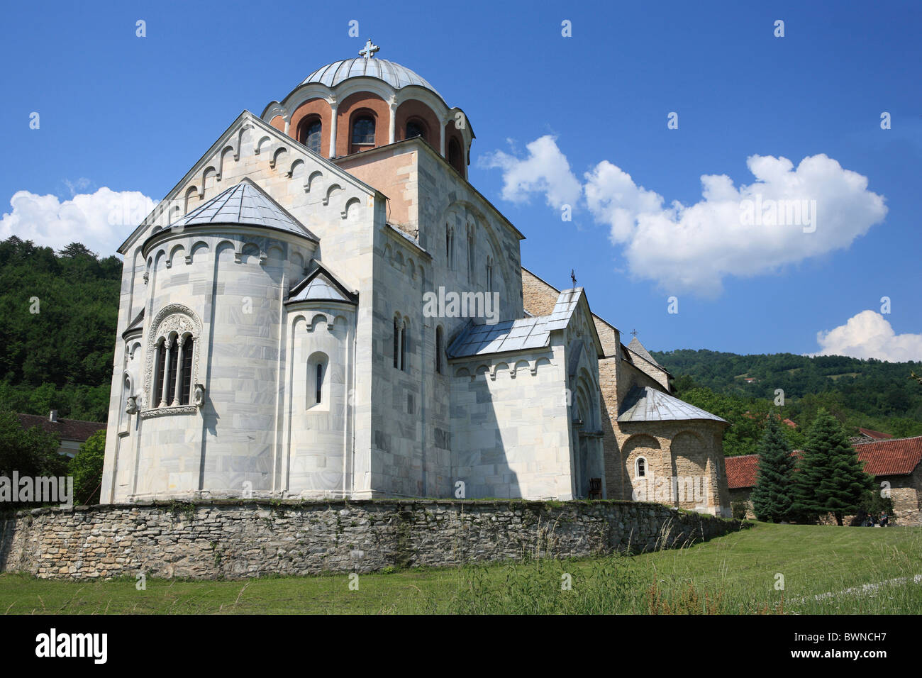 Monastère de Studenica Serbie Raska Église de la Vierge Europe ciel bleu byzantin de l'Église Assomption Sainte Vierge Banque D'Images