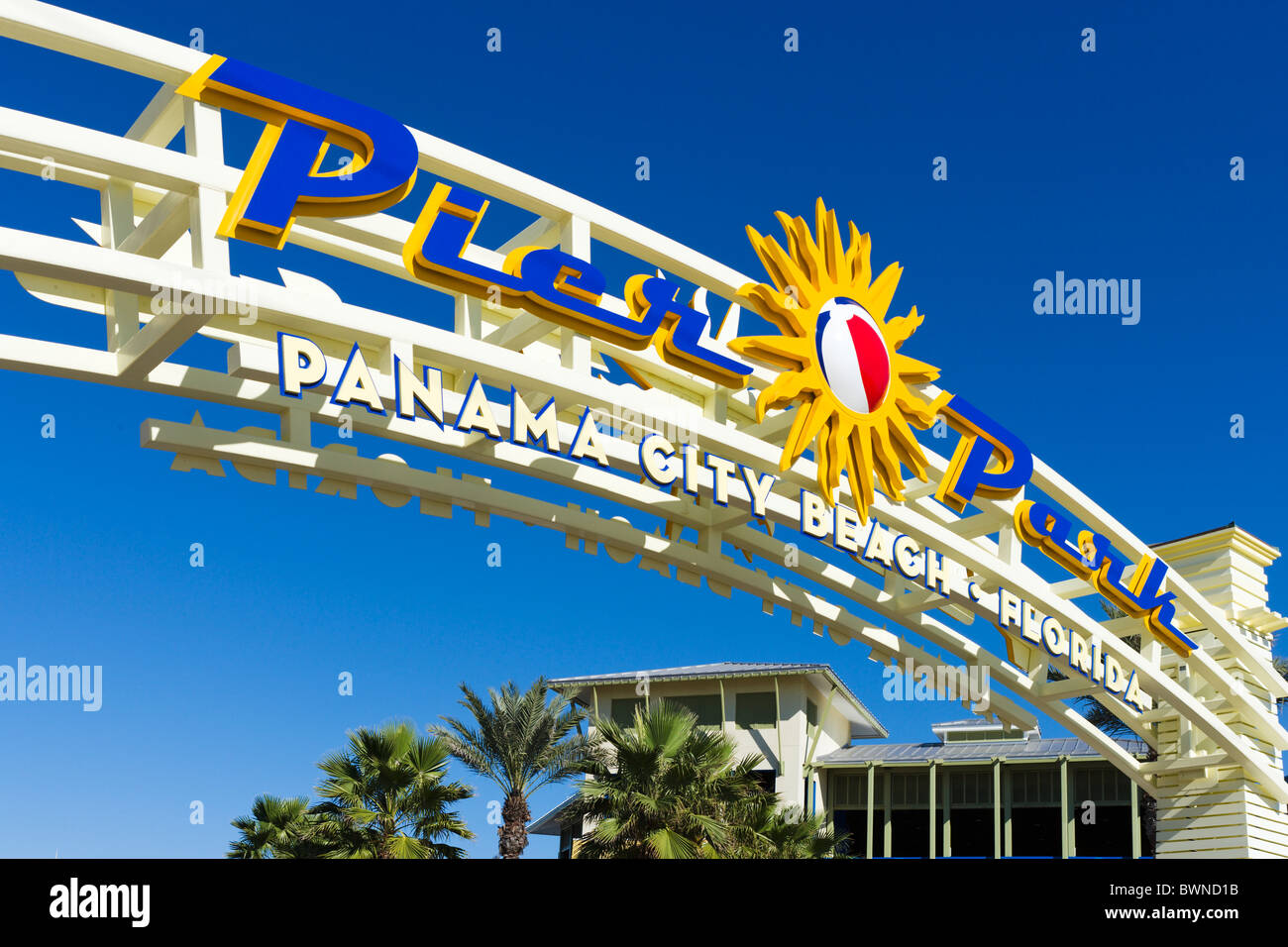 Entrée du complexe commercial de Pier Park, à Panama City Beach, la Côte du Golfe, Florida, USA Banque D'Images