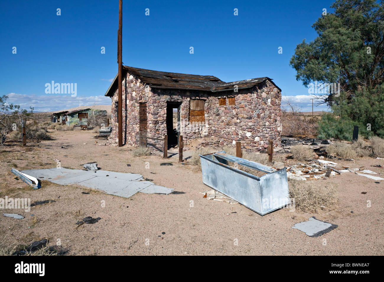 Désert de Mojave ruine près de l'historique Route 66 en Californie du sud. Banque D'Images