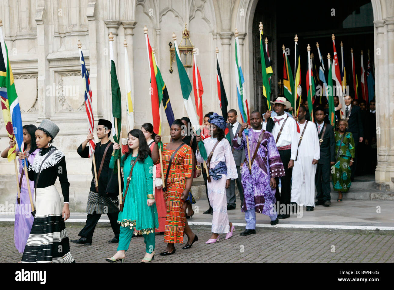 Les représentants des pays du Commonwealth qui fréquentent le service du Jour du Commonwealth à l'abbaye de Westminster Banque D'Images