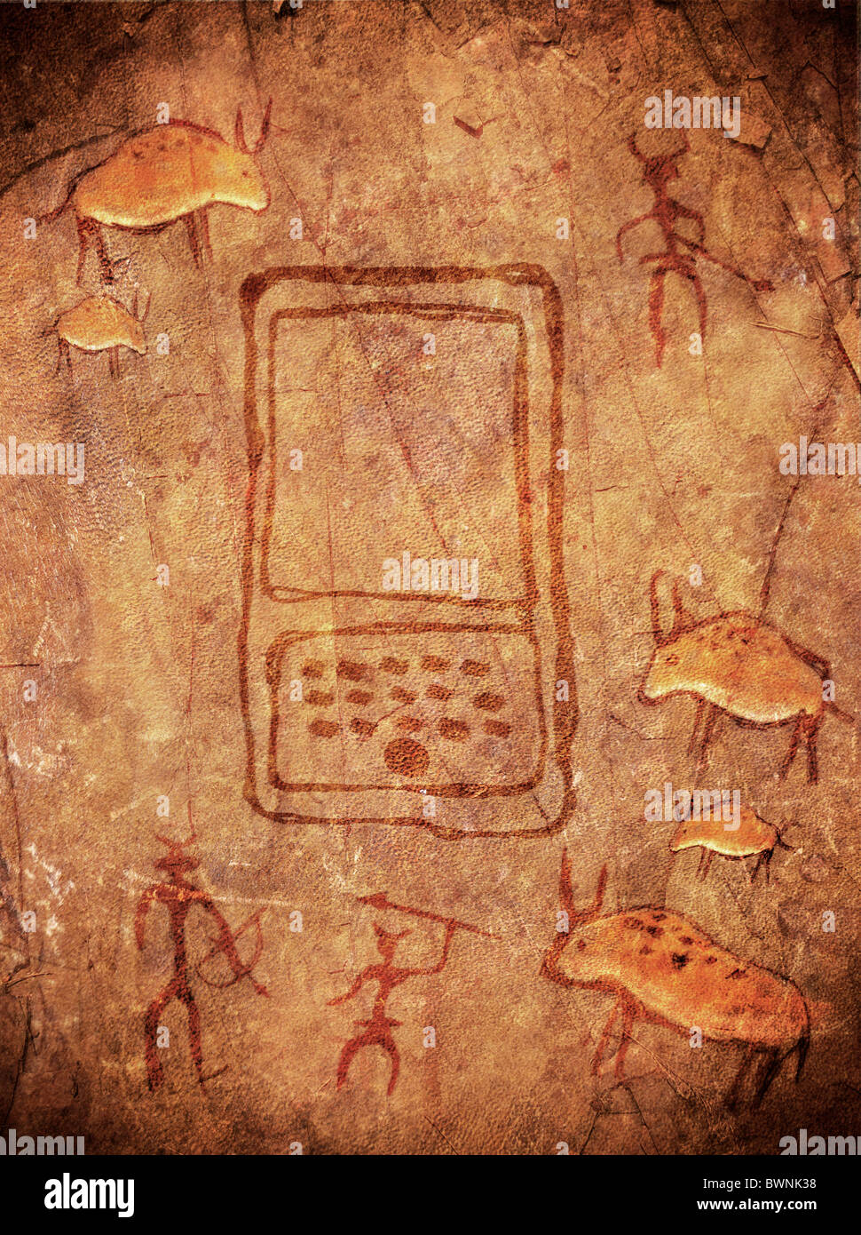 Arrière-plan de la peinture préhistorique avec l'ordinateur de poche Banque D'Images