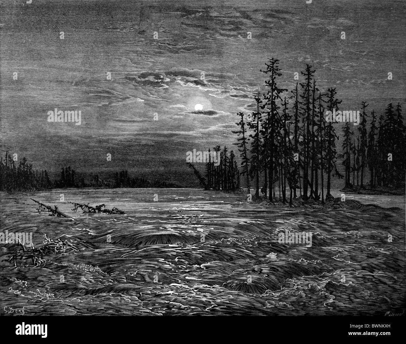 Gustave Doré ; au-dessus de la rivière Niagara Falls de Chactas et Atala, une nouvelle de François-René de Chateaubriand Banque D'Images