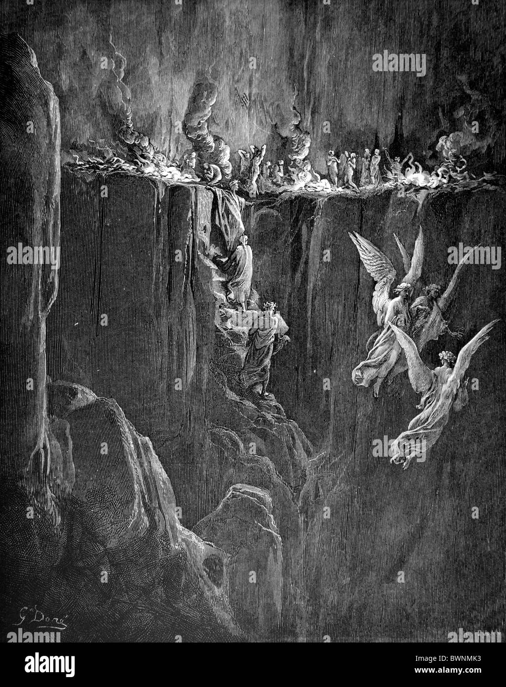 Gustave Doré ; le dangereux le huitième corniche de purgatoire de la Divine Comédie de Dante Alighieri Banque D'Images