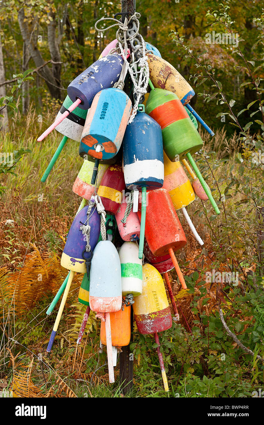 Les bouées de homard, Owls Head, Maine, USA. Banque D'Images