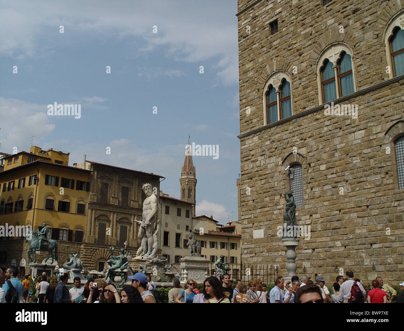 Europe Italie Toscane Toscana Florence Piazza della Signoria Fontaine de Neptune Bartolomeo Ammannati Statues Banque D'Images