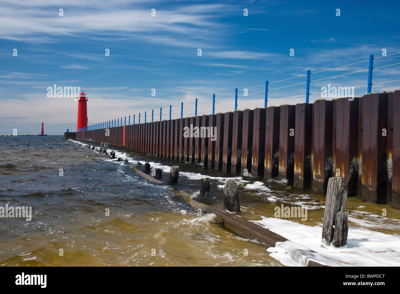 Phare de brise-lames du sud le long du lac Michigan Grand Haven, MI USA par Willard Clay/Dembinsky Assoc Photo Banque D'Images