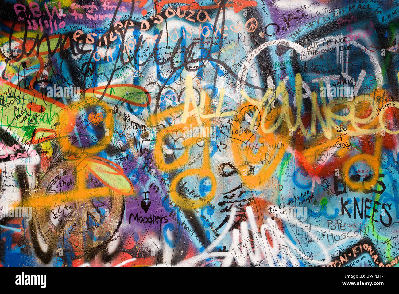 Prague - détail de Lenons graffiti wall Banque D'Images